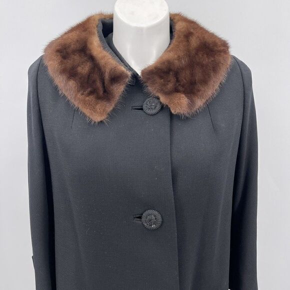 Union made Ilgwu vintage wool and fur coat womans large black - Picture 2 of 5